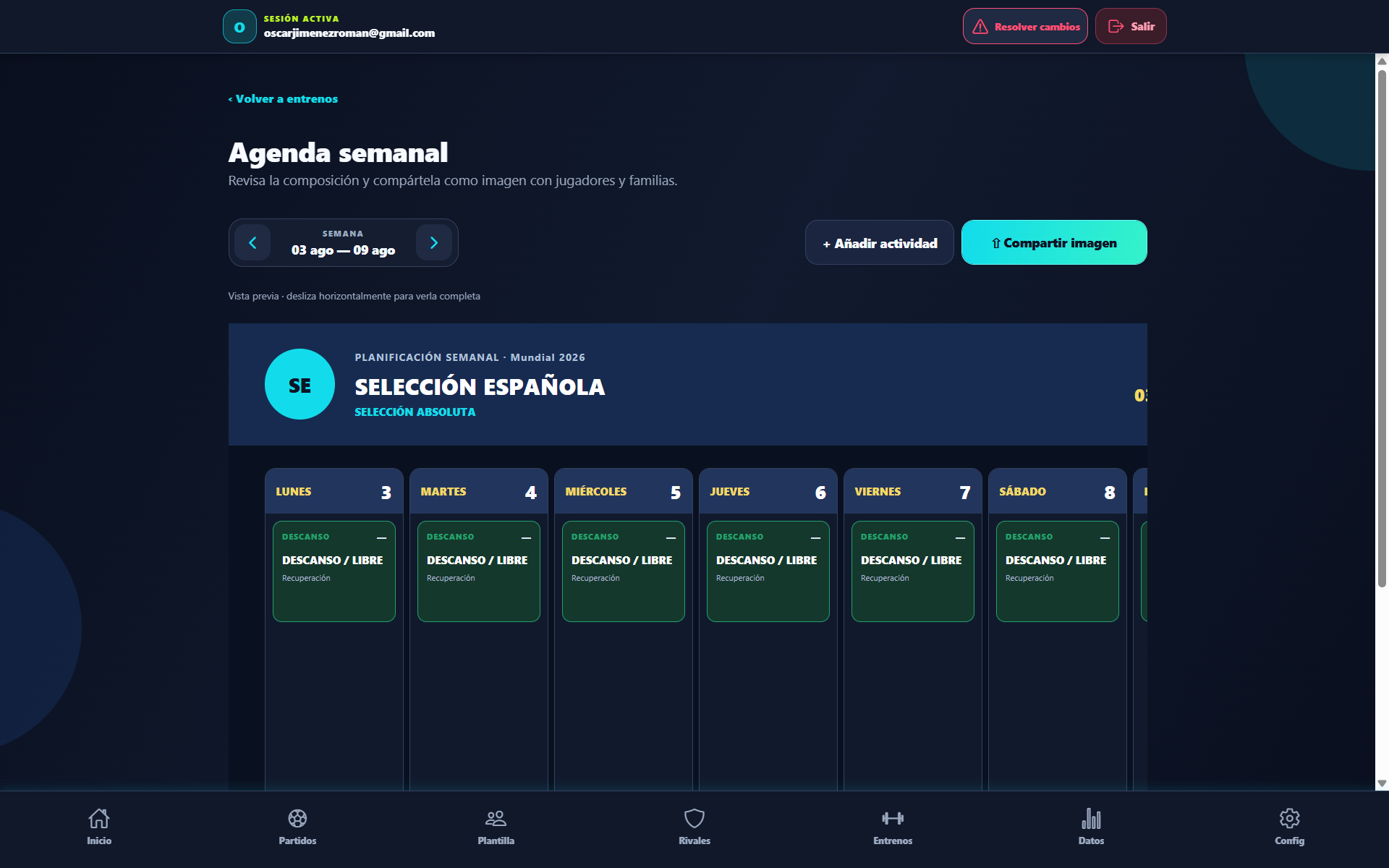 Agenda semanal real preparada para compartir como imagen